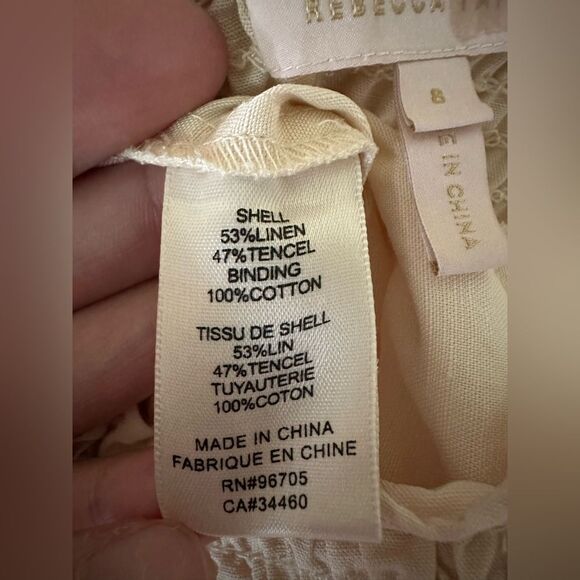 Rebecca Taylor NYC Cream Smocked Linen Blend Lightweight Tank Jumpsuit Size 8 - Picture 9 of 9